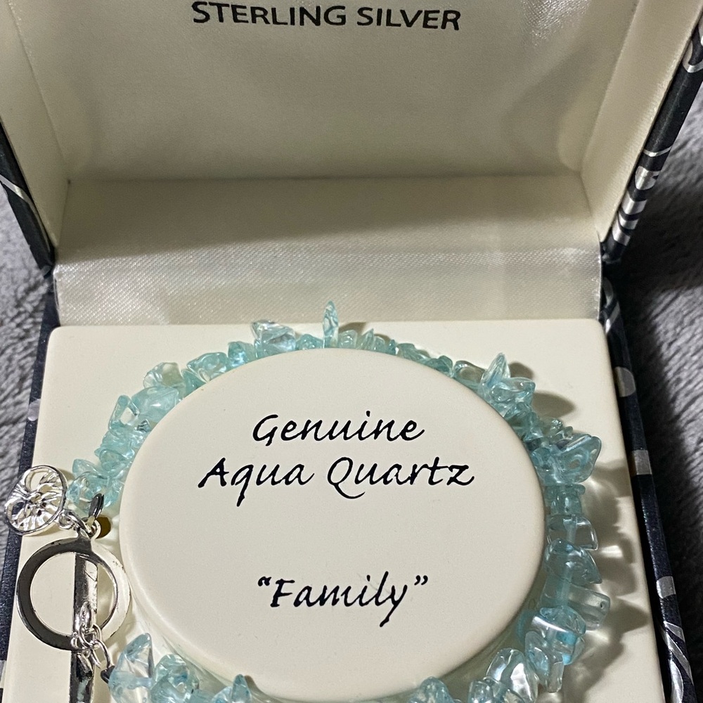 Genuine Aqua Quartz Family Ornament Sterling Silver